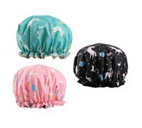 Healeved 3pcs Double-tier Shower Cap for Women Cartoon Dustproof Hair Care Hat for Makeup Spa and Sleeping Long Hair Friendly Unicorn More