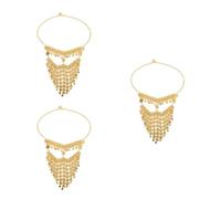 Healeved 3pcs Golden Belly Dance Veil with Breathable Alloy Chain Design, Comfortable Tribal Arabian Mask for Women, for Stage Performances and Halloween Costume Accessories