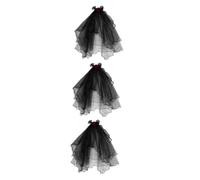 Healeved 3pcs Halloween Ghost Bride Veil with Red Roses Lightweight Party Headdress Gothic Witch Masquerade Headpiece for Women Vintage Costume Accessory