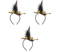 Healeved 3pcs Halloween Headband Tiny Witch Hat Plume Headband for Halloween Party Festive Hair Accessories for Cosplay