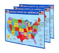 Healeved 3pcs Laminated United States Map Poster Set, Double-Sided Waterproof USA Wall Map Educational Poster for Classroom and Home, Geography Learning Decor for and Adults