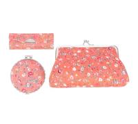 Healeved 3pcs Lipstick Case Makeup Bag Set with Double Mirror Compact Portable Cosmetic Pouch for Women Stylish Orange Chinese Style