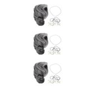 Healeved 3pcs Old Lady Costume Set for Halloween Masquerade Grey Grandma Wig with Bun Eyeglasses Pearl Necklace and Eyeglass Retainer Chain Elderly Woman Role Play Accessories