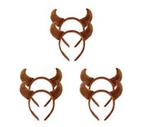 Healeved 3pcs Plush Cow Horn Hairband Headband for Halloween and Christmas, Practical Cloth Face Washing Accessory with Quirky Gothic Style, for Yoga and Everyday Dress-up Use