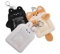 Healeved 3pcs Plush Photocard Holder Keychain with Rabbit and Cat Design, Lightweight Portable Card Sleeve for Bus Pass and Student Id Card, Cute Bag Charm Accessory for School