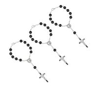 Healeved 3pcs Rosary Bracelet Set with Cross Pendant, Jesus Wrist Chain Beaded Christian Bangle for Women Street Style Jewelry Accessory