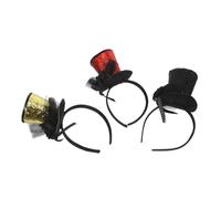 Healeved 3pcs Sequin Mini Top Hat Headbands with Veil for Women Black Gold Red Straps Vintage Fascinator for Halloween Christmas Tea Party Carnival Costume Accessory