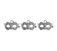 Healeved 3pcs Shiny Venetian Rhinestone Masks for Halloween Carnival Party Half-face Bling Masquerade Accessories for Cosplay Prom Ball Night Club Sparkling Silver Jewelry
