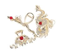 Healeved 3pcs Vintage Chinese Style Dragon Hair Clips Non-slip Metal Rhinestone Hair Claws Traditional Asian Accessories