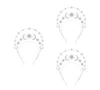 Healeved 3pcs Vintage Crystal Moon Crown Headband with Glitter Star Rhinestones, Lightweight Alloy Bridal Star Crown for Weddings, Versatile Elegant Hair Accessory Inspired by Goddess Style