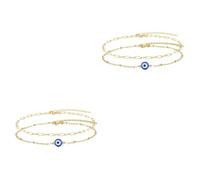 Healeved 4 pcs Adjustable Blue Evil Eye Bracelet Set with Gold Double Layer Chain Protective Amulet Jewelry for Women Stylish Bohemian Charm for Daily Wear and Parties