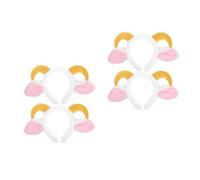 Healeved 4 Pcs Plush Sheep Ear Headband with Ram Horns for Adults and Teen, Comfortable Fit with Soft Plush and Cotton Material, for Cosplay, Spa Facial Headband Time, and Halloween
