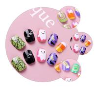 Healeved 40pcs 2 Boxes Halloween Full Cover False Nails Disposable Nail Decorations Made of Abs for Home Use Creative Imitation Cartoon Decals