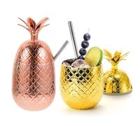 Healeved 450Ml Pineapple Glasses - 2 Pcs Stainless Polypropylene (PP) Wine Tumbler with Lid and Straw , Drinking Cup Fit Summer Pool Tropical Party, Bar - For Wine, Champagness, Coffee, Ice Cream