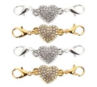 Healeved 4pcs Alloy Chain Extenders for Necklaces and Bracelets with Heart-Shaped Crystal Design, Easy to Fasten Clasps and Simple to Install for Jewelry Making and Repair