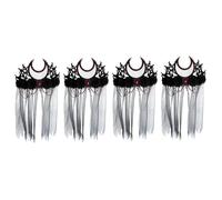 Healeved 4pcs Black Mesh Gothic Tiara Headband with Veil Devil Witch Crown for Halloween Costume Gothic Hair Accessory for Women Theme Parties and Role Play
