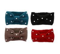 Healeved 4pcs Bow-knot Headband Women Knitted Hairband Pearl Headband for Women Knitted Headwear