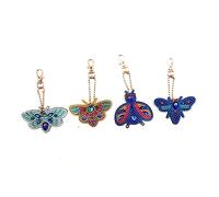 Healeved 4pcs Cartoon Butterfly Rhinestone Keychain Kits for DIY Bling Drill Keyring Craft Set Creative Art Pendant for Handbags Fun Boys