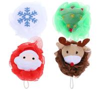 Healeved 4pcs Christmas Shower Loofah Sponge Body Scrubber - Synthetic Mesh, Exfoliating, Christmas Theme - Wadding, PE - As Shown