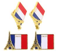 Healeved 4Pcs Creative Small National Flag Brooch Pins Set, Costume Props Decoration for Women, Unique Drip Oil Heart Statue and Tower Design Accessories for Party and Daily Wear