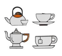 Healeved 4pcs Cute Enamel Coffee Cup and Teapot Brooch Pins Set, Alloy Material Versatile Use and Collectible Value, for Daily Use or Party Dress Accessories on Jackets, Bags, Hats