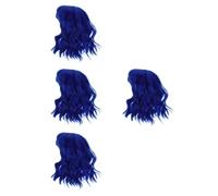 Healeved 4pcs Dark Blue Short Curly Wig Bob for Women with Fringe, Synthetic Heat Resistant Hair, Easy Maintenance and Simple to Wash, Costume Wig for Carnival and Rave Parties