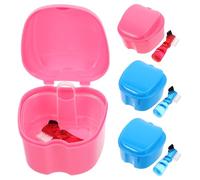 Healeved 4pcs Denture Storage Case: Denture Bath Box Cup - False Teeth Brushes - Orthodontic Retainer Cleaning Case with Strainer and Lid