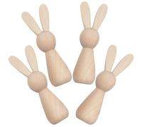 Healeved 4pcs DIY Wooden Rabbit Peg Dolls Unfinished Mini Craft Set for Painting and Graffiti, Natural Khaki Synthetic Material Table Ornament Decoration