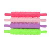 Healeved 4pcs Embossed Rolling Pin Cookies Embossed Roller Plastic Food-Grade Baking Stick Creative Beautiful Design for Even Textured Result Daily Use at Home Random Color