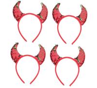 Healeved 4pcs Glitter Devil Horns Headband Devil Ears Halloween Cosplay Costume Accessory for Women Photo Props for Fancy Dress Party