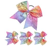 Healeved 4Pcs Glitter Hair Bows for Versatile Cheerleading Bow Hair Accessories Elastic Hair Bands for Various Hairstyles for Cheerleaders and Teens Rainbow Colors