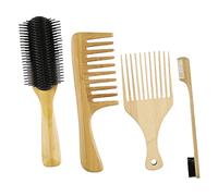 Healeved 4pcs Hair Combs Fine Wide Tooth Detangle Comb Bamboo Wood Styling Tool No Static for Women Men