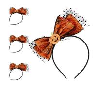 Healeved 4pcs Halloween Bow Headbands Glitter Pumpkin Mesh Design Hair Accessories for Women and Spooky Party Hair Hoops for Thanksgiving and Halloween Celebrations