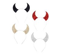 Healeved 4Pcs Halloween Devil Horn Hairbands Comfortable Supple Horn Headdress for Adults Red Gold Silver Black Headband for Cosplay Party Parade and Halloween Props