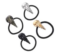 Healeved 4pcs Halloween Elastic Hair Tie Bands with Metal Crow Skull Decor Alloy and Rubber Material Holding Hair Securely for Birthday and Ceremonies for Women