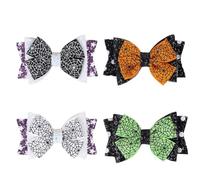 Healeved 4pcs Halloween Hair Bow Barrettes, Faux Leather Hair Decorations with Spider Web Design, for Costume Look and Halloween Costume Parties
