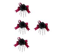 Healeved 4pcs Halloween Skeleton Hand Hair Barrette with Rose Bowknot Lightweight Hair Accessory for Women Classic Black and Red Colors Stylish Gothic Halloween Party Decoration