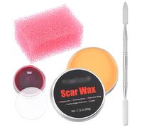 Healeved 4pcs Halloween Special Effect Scar Wax Kit with Fake Blood Gel, Sponge and Iron Spatula for Professional Stage Makeup, Safe and Healthy, for Theme Party and Halloween