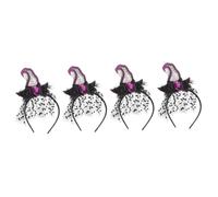 Healeved 4pcs Halloween Witch Headband for Adults Lightweight Lace Velvet Hair Band Carnival Party Accessory with Purple Witch Hat Design for Festival Cosplay