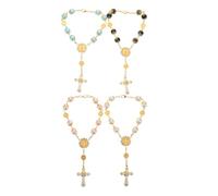 Healeved 4pcs Handmade Cross Beads Bracelet with Bent Pin Design Spiritual Prayer Jewelry for Men Women Versatile Wrist and Car Hanging Accessories Baptism Communion Wedding Favors