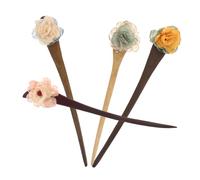 Healeved 4pcs Hanfu Hair Sticks Vintage Hairpins Dried Flower Wood Material Hair Pins for Women Blue Yellow Green Pink