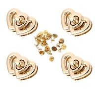 Healeved 4pcs Heart Shape Alloy Turn Locks Bag Accessories for Handbag DIY Luggage Hardware Fastener Set with Light Gold Finish