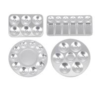Healeved 4pcs Painting Pallet Tray Aluminium Paint Trays for Artists and Students Silver Colour Convenient Storage Colour Mixing Rectangular round Shapes for Oil and Watercolor Pigments