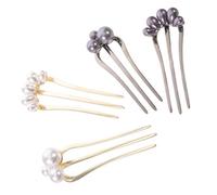 Healeved 4pcs Pearl U Shaped Hair Pin for Women Simple Metal Hair Fork Clip for Bun Styling with Gold and Black Base Suitable for Daily and Formal Occasions