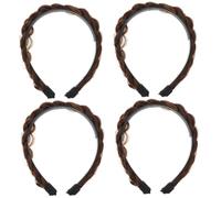 Healeved 4pcs Plaited Design Ant-slip Headband for Women Daily Headdress for Face Washing Makeup and Sports Stylish and Comfortable Hair Accessory Light Brown Pearls