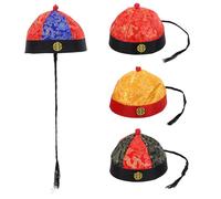 Healeved 4pcs Qing Dynasty Emperor Hat for Party Role Play Ancient Chinese Costume Accessories Braid Traditional Opera Drama Headwear