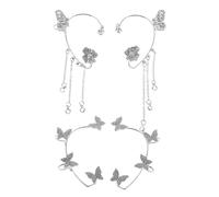 Healeved 4pcs Rhinestone Butterfly Ear Cuff Non Piercing Earrings for Women Wrap Ear Bone Clips Comfortable Secure Fit Elegant Fairy Jewelry for Weddings Parties