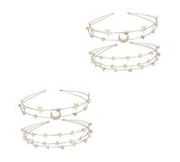 Healeved 4pcs Rhinestone Headband for Girls Dual Layer Star Moon Decorative Headpiece for Parties Weddings and Costumes for