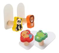 Healeved 4pcs Self Adhesive Sturdy Bathroom Wall Hooks with Cartoon Design, Iron and Wood Material, for Hanging Scarves and Purses, Suitable for Storage and Metal Surfaces