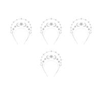 Healeved 4pcs Silver Rhinestone Star and Moon Headband, Vintage Alloy Double Layer Crystal Crown Hairband for Bride and Daily Styling with Versatile Bridal Elegance